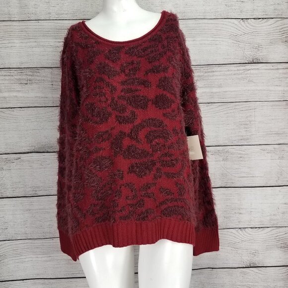 NWT 14th & Union S Eyelash Knit Pullover Sweater Fuzzy Red - Picture 2 of 8